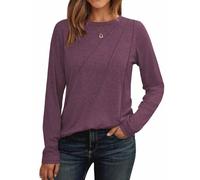 Cuptacc Ladies Jumpers for Women UK Long Sleeve Tops Women Crew Neck Wrinkles Fall Fashion Lightweight Tshirts WineRed XXXL 22-24