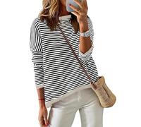 Cuptacc Ladies Jumpers Striped Sweatshirts Crewneck Long Sleeve T Shirts Women Basics Ladies Tops Beige L 16-18