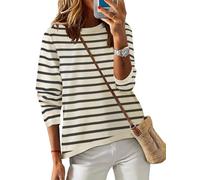 Cuptacc Ladies Jumpers Striped Women's Sweatshirts Women Cotton Tops Stylish Ladies Tee Shirts CuBeige S 8-10