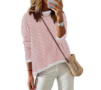 Cuptacc Ladies Jumpers Striped Women's Sweatshirts Women Cotton Tops Stylish Ladies Tee Shirts PinkWhite M 12-14