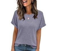 Cuptacc Ladies Summer Tops Lightweight Womens T Shirts Stretchy Ladies Short Sleeve Tops Basic Purple S 8-10