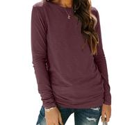 Cuptacc Ladies Tops Basic Tops Women Crew Neck Ladies Long Sleeve Tshirt Baggy T Shirts for Women UK Burgundy L 16-18