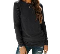 Cuptacc Ladies Tops Crew Neck Long Sleeve Tunic Tops for Women UK Basics Long Sleeve T Shirt Stretchy Black L 16-18