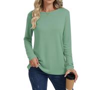 Cuptacc Ladies Tops Crew Neck Womens Long Sleeve Top Basics Long Length T Shirts for Women Slim Fit Shirt LightGreen L 16-18