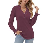 Cuptacc Ladies Tops Long Sleeve Button Down Shirts Elegant Purple Ladies Basic Blouse Tops for Work Business Purple, X-Large XL 20-22