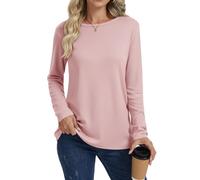 Cuptacc Ladies Tops Round Neck Long Sleeve Tops Women Tunic Long Tee Shirts for Women Basic Ladies Tshirts LightPink L 16-18