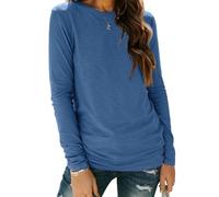 Cuptacc Ladies Tops Round Neck Long Sleeve Tshirt Tunic T Shirts for Women UK Casual Ladies Longline Tops Blue L 16-18