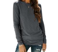 Cuptacc Ladies Tops Round Neck Long Tshirts Women Long Sleeve Top Stretchy T Shirts for Women Cotton Darkgray L 16-18