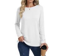 Cuptacc Ladies Tops Round Neck T Shirts for Women UK Tunic Long Sleeve Tshirt Casual Ladies Longline Tops White L 16-18