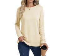 Cuptacc Ladies Tops Tunic Women's T Shirts Round Neck Long Sleeve Top Women Basic Tee Shirts Classic Apricot XL 18-20