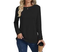 Cuptacc Ladies Tops Tunic Women's T Shirts Round Neck Long Sleeve Top Women Basic Tee Shirts Classic Black M 12-14