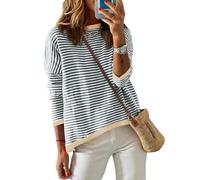 Cuptacc Long Sleeve Tops Women Cotton Long Sweatshirts Striped Pullover Women Clothes Sale Clearance Gray2 XXL 20-22