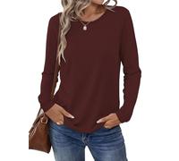 Cuptacc Long Sleeve Tops Women UK Loose Casual Lounge Crew Neck Ladies Tunic Without Hood Basic Plain 2025 Stylish Layering Sweatshirt Wine Red L