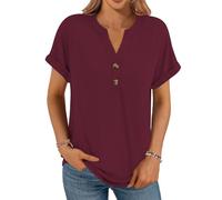 Cuptacc Oversized T Shirts for Women Casual V Neck Button Lightweight Ladies Tops Sexy Basic T Shirts WineRed Simple and Stylish Blouses WineRed S Small 8