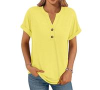 Cuptacc Oversized T Shirts for Women UK V Neck Button Basic Womens Tops LightYellow Summer Tunic Loose Fit Ladies Tops Simple Blouse Light Yellow S Small 8