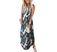 Cuptacc Summer Dress Women's Sleeveless Beach Dress Long Tank Dress Loose Midi Dress with Pockets Light and Airy, Tropical leaf, XL