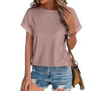 Cuptacc Summer Tops for Women UK Ladies Tops Elegant T Shirts Crew Neck Tunic Dark Pink XXL 50-52