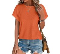 Cuptacc Summer Tops for Women UK Ladies Tops Elegant T Shirts Crew Neck Tunic Orange XXL 50-52