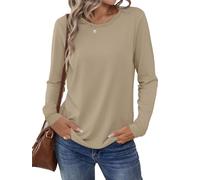 Cuptacc Sweatshirt for Women UK Round Neck Oversized Lightweight Long Sleeve Tops Women Solid Color Loose Comfortable Sport Tunic Apricot XXL