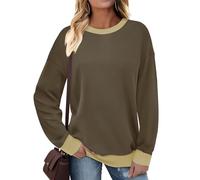 Cuptacc Sweatshirt Women Uk Lightweight Soft Trendy Women Tops Summer Lounging Around The House Basic Color Block Long Sleeve T Shirt Coffee Gray M