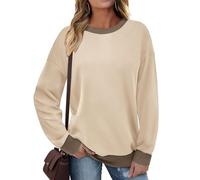 Cuptacc Sweatshirt Women Uk Spring Lounging Around The House Casual Color Block Long Sleeve T Shirt Lightweight Soft Trendy Women Tops Beige XL