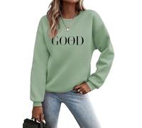Cuptacc Sweatshirt Women's Pullover Elegant Crew Neck Colour Block Women's Tops Loose Long Sleeve Shirt Pockets T-Shirt A Green XL