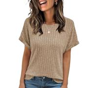 Cuptacc T Shirt Women's Crew Neck Tops Women's Summer Elegant Tunic Airy Top Short Sleeve Lightweight Blouse Casual Top Spring, khaki, L