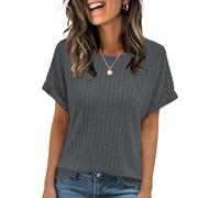 Cuptacc T Shirt Women's Crew Neck Tops Women's Summer Elegant Tunic Airy Top Short Sleeve Lightweight Blouse Casual Top Spring, gray, L