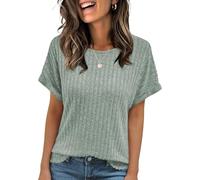 Cuptacc T Shirt Women's Crew Neck Tops Women's Summer Elegant Tunic Airy Top Short Sleeve Lightweight Blouse Casual Top Spring, light green, M