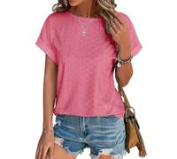 Cuptacc T-Shirt Women's Summer Elegant Blouse Crew Neck Tops Short Sleeve Shirt, pink-red, XL