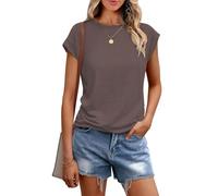Cuptacc T-Shirt Women's Tops Summer Crew Neck Tops Women's Elegant Basic Blouse Short Sleeve Tank Top Business Outfit, dark brown, L