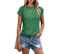 Cuptacc T-Shirt Women's Tops Summer Crew Neck Tops Women's Elegant Basic Blouse Short Sleeve Tank Top Business Outfit, Dark Green, XXL