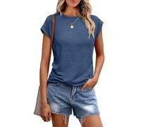 Cuptacc T-Shirt Women's Tops Summer Crew Neck Tops Women's Elegant Basic Blouse Short Sleeve Tank Top Women's Business Outfit Women Navy Blue XXL