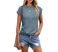 Cuptacc T-Shirt Women's Tops Summer Crew Neck Tops Women's Elegant Basic Blouse Short Sleeve Tank Top Women's Business Outfit Women, Blue, M