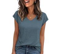 Cuptacc T-Shirt Women's Tops Summer V-Neck Tops Women's Elegant Basic Blouse Short Sleeve Tank Top Business Outfit, Navy blue, M