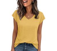 Cuptacc T-Shirt Women's Tops Summer V-Neck Tops Women's Elegant Basic Blouse Short Sleeve Tank Top Business Outfit, yellow, 3XL