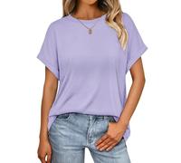 Cuptacc T Shirts for Women UK Basic Crew-Neck Lounge Womens Tops Loose Fit Solid Color Short Sleeve Tunic Lightweight Tee Shirt Light Purple 8-10