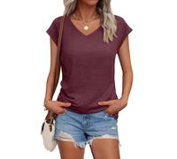 Cuptacc T Shirts for Women UK Casual Ladies Summer Tops Basic Fitted T Shirts for Women UK Essentials Tops Spring Essentials Wine-Red XL 20-22