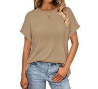 Cuptacc T-Shirts for Women UK Chic and Elegant Crew Neck Basic Tee Shirts Lightweight Breathable Outdoor Top Lounge Plain Streetwear Khaqi 12-14