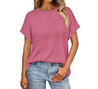 Cuptacc T-Shirts for Women UK Chic and Elegant Crew Neck Basic Tee Shirts Lightweight Breathable Outdoor Top Lounge Plain Streetwear Hibiscus Purple 10-12