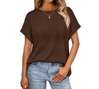 Cuptacc T-Shirts for Women UK Chic and Elegant Crew Neck Basic Tee Shirts Lightweight Breathable Outdoor Top Lounge Plain Streetwear Dark Brown 12-14