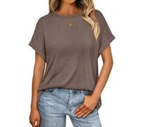 Cuptacc T-Shirts for Women UK Chic and Elegant Crew Neck Basic Tee Shirts Lightweight Breathable Outdoor Top Lounge Plain Streetwear Coffee Gray 10-12
