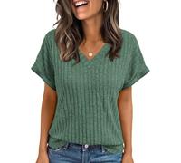 Cuptacc T Shirts for Women UK Elegant V Neck Casual Tops Stretch Leisure Basic Plain Summer Shirts Green M 12-14