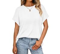 Cuptacc Tee Shirts for Women UK Basic Crew-Neck Solid Color T Shirt Women Spring Casual Comfy Tunics Wrinkle Free Loose Fit Streetwear Plus Size White 16-18