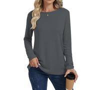 Cuptacc Women Tops Basics Ladies Long Sleeve Tops Round Neck Tee Shirts for Women UK Tunic Sweatshirts Darkgray S 8-10