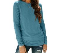 Cuptacc Women Tops Crew Neck Long Sleeve Tops Women Tunic Womens Longline T Shirt Stretchy Tshirt Turquoise L 16-18