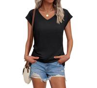 Cuptacc Women Tops Lightweight Women's T-Shirts Basics Ladies Plain T Shirts Stretchy Summer Tops Solid Color Ladies Clothes Black XL 20-22