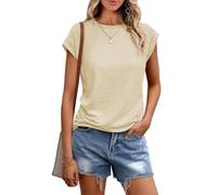 Cuptacc Women's T-Shirt, Summer Round Neck Tops, Elegant Basic Blouse, Short Sleeve Tank Top, Business Outfit, cream, XS