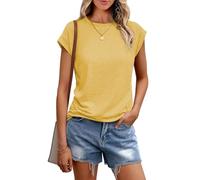 Cuptacc Women's T-Shirt, Summer Tops, Round Neck, Elegant Basic Blouse, Short Sleeve Tank Top, Business Outfit, yellow, M