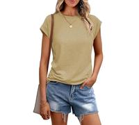 Cuptacc Women's T-Shirt, Summer Tops, Round Neck, Elegant Basic Blouse, Short Sleeve Tank Top, Business Outfit, khaki, XL